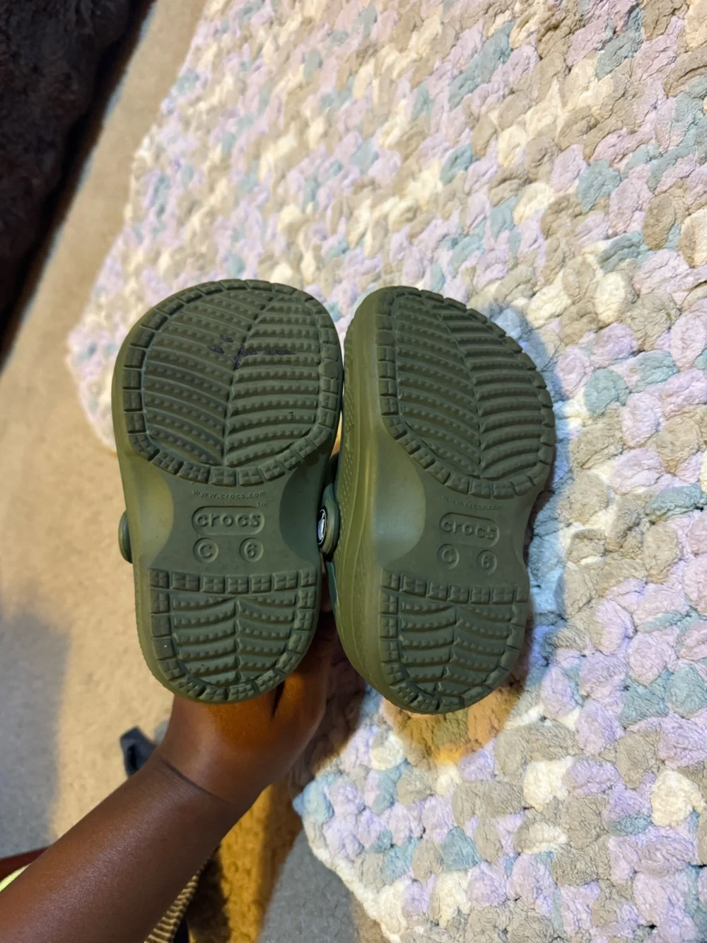 CROCS Kids Olive Green Fleece-Lined Clog